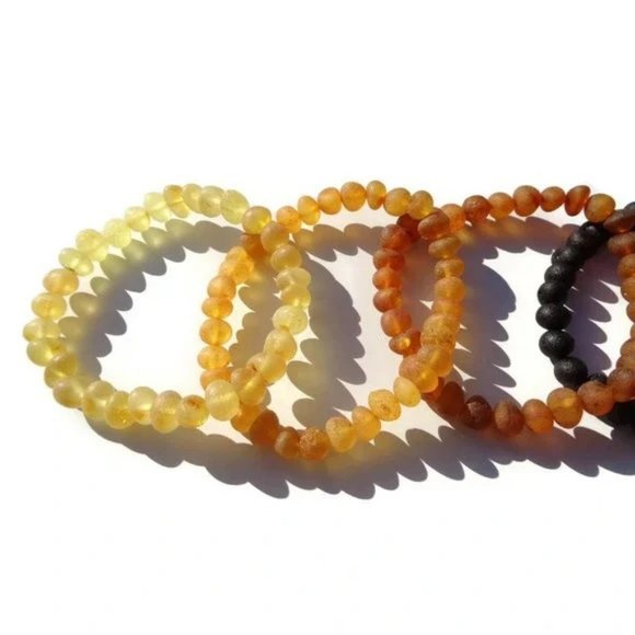 Raw Baltic Amber Anklet, Real Unpolished Amber Beads Ankle Stretchable Bracelet - Picture 3 of 4